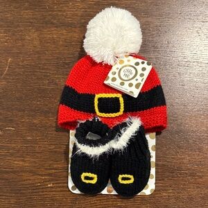 NWT Little Me Festive Red and Black Santa Hat with Booties